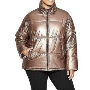 Ava & Viv Plus Size Copper Metallic Puffer Coat 1X NWOT‎ Outerwear Winter